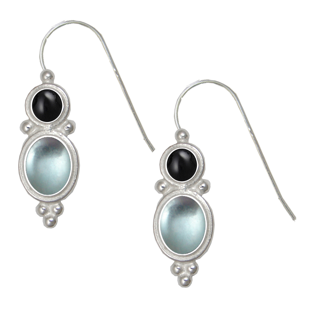 Sterling Silver Drop Dangle Earrings Blue Topaz And Black Onyx